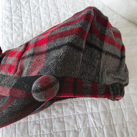 Red & Gray Plaid Hat & Scarf Set With Flower Accent - Picture 5 of 10
